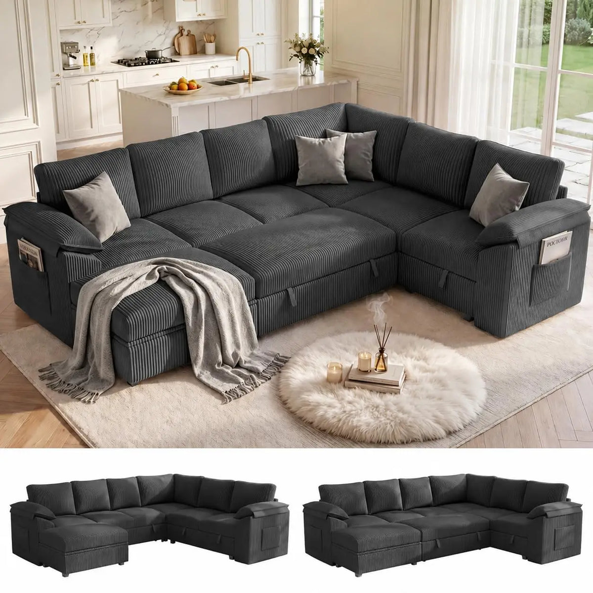 108 In L Shaped Modular Sectional Sofa Couch for Living Room, Beige, Customized