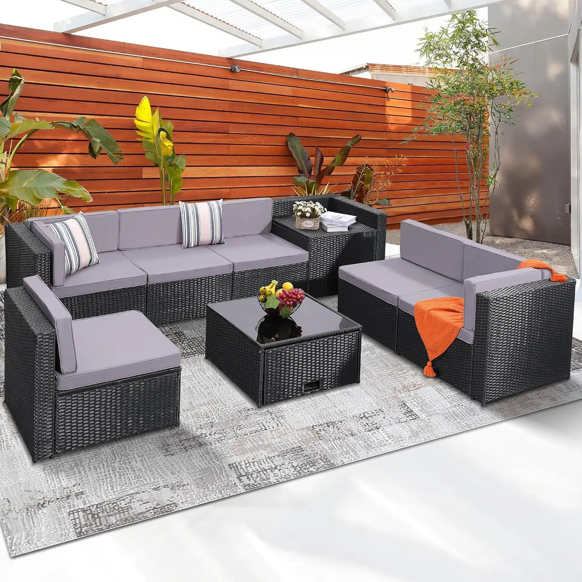 8 Piece Patio Furniture Set, Outdoor Modular Conversation Set, Custom