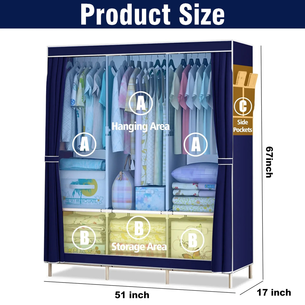 51-Inch Portable Closet Dustproof Multi-layer Wardrobe Organizer Home Storage Rack for Bedroom And Shoes - Quick & Easy Assembly