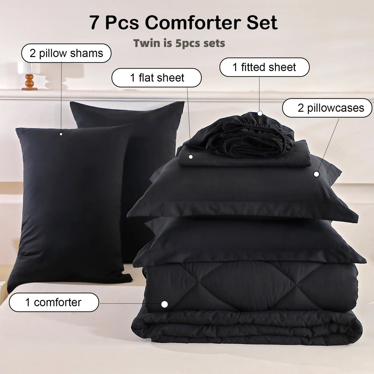 5pcs/7pcs Twin Full Queen King Bedding Sets Home Decor Comforter Flat Sheet Fitted Sheet Pillowcases Sleeping Sets