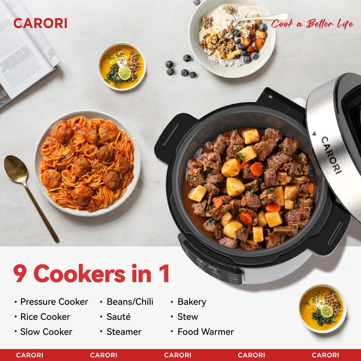 Pressure Cooker 6QT Stainless Steel – 12-in-1 Multi Cooker, 16 Safety Features, Ceramic Inner Pot, Rice, Slow Cook, Saute, 1000W