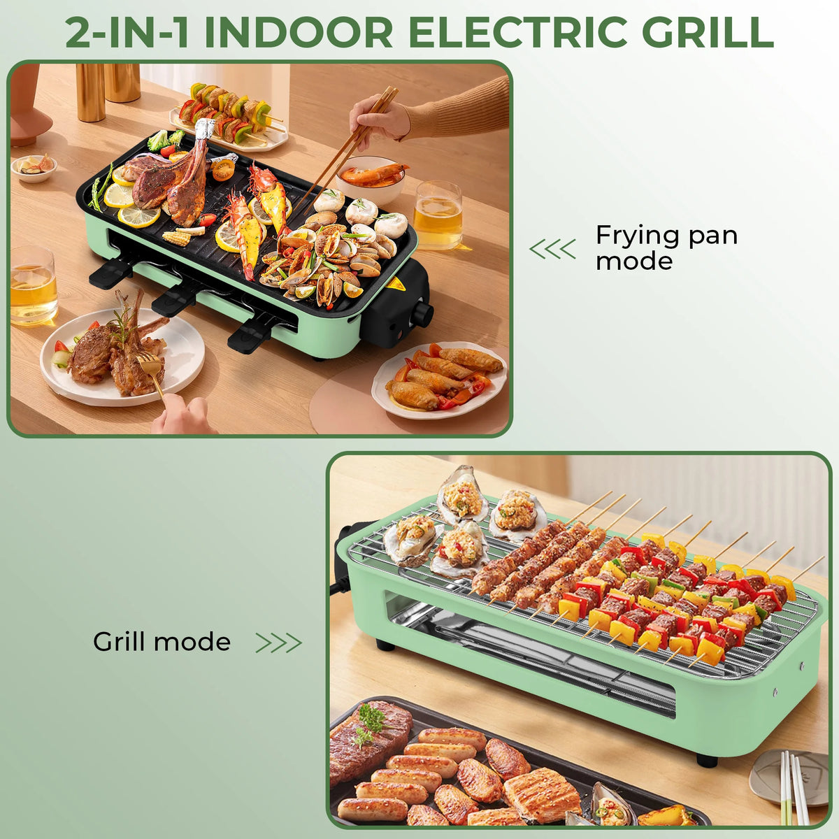 1500W 2-in-1 Electric Grill Pan Non-Stick Smokeless BBQ Grill with Removable Plate for Home Kitchen