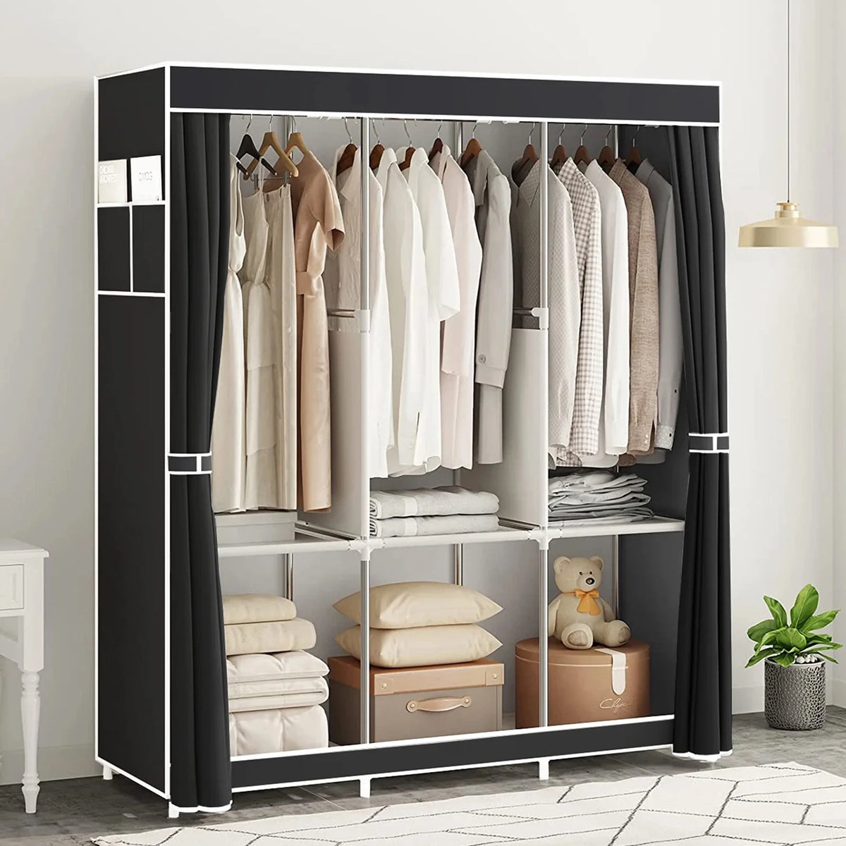 51-Inch Portable Closet Dustproof Multi-layer Wardrobe Organizer Home Storage Rack for Bedroom And Shoes - Quick & Easy Assembly