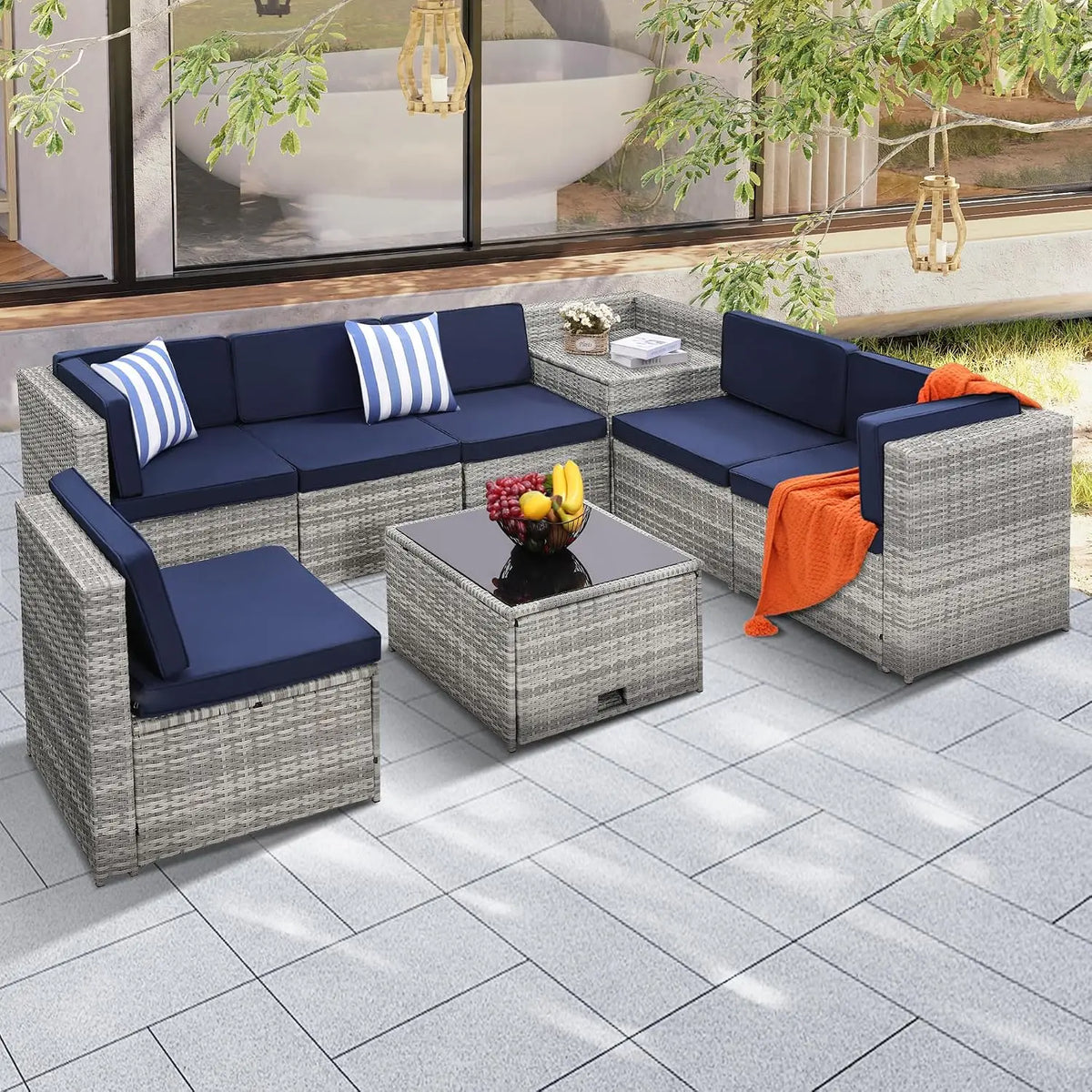 8 Piece Patio Furniture Set, Outdoor Modular Conversation Set, Custom