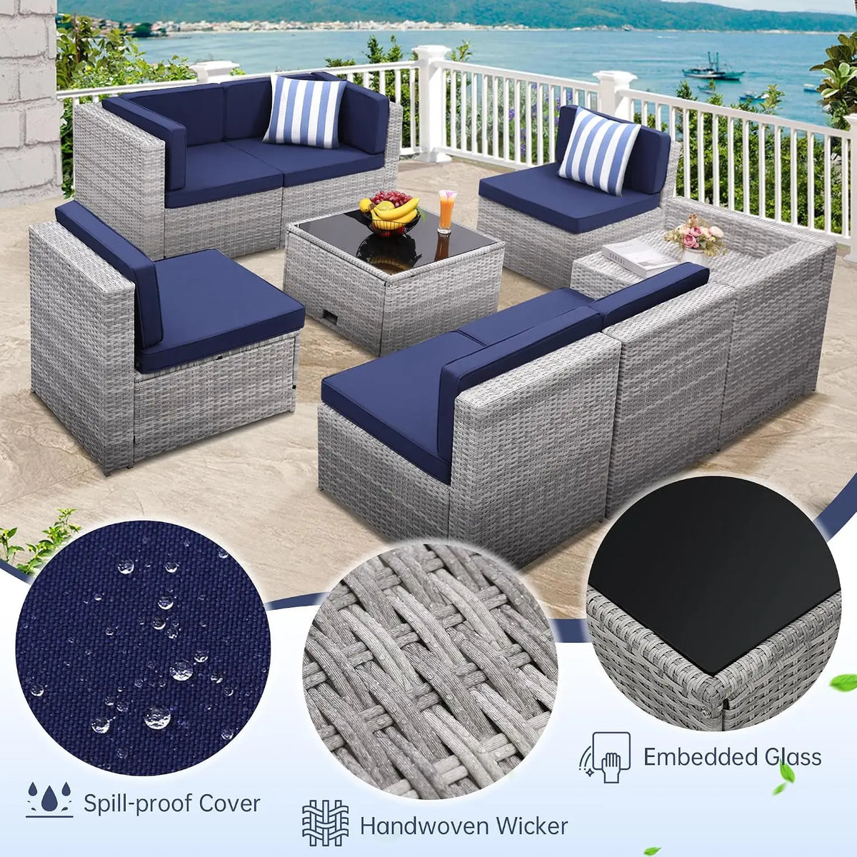 8 Piece Patio Furniture Set, Outdoor Modular Conversation Set, Custom
