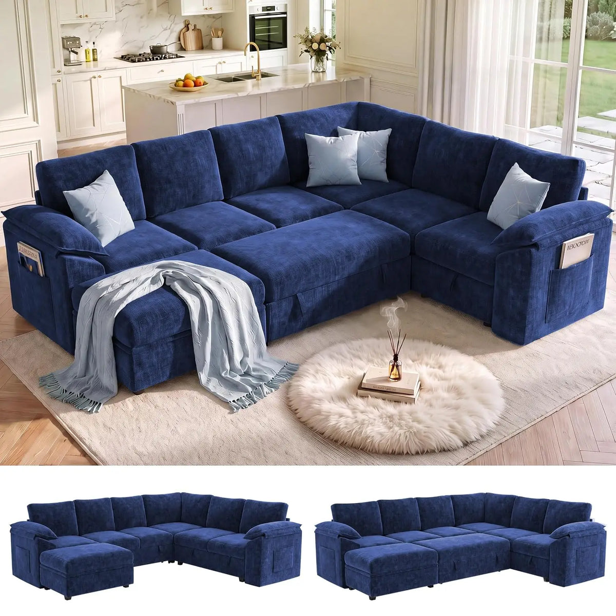 108 In L Shaped Modular Sectional Sofa Couch for Living Room, Beige, Customized