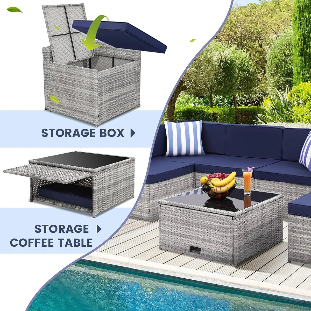8 Piece Patio Furniture Set, Outdoor Modular Conversation Set, Custom