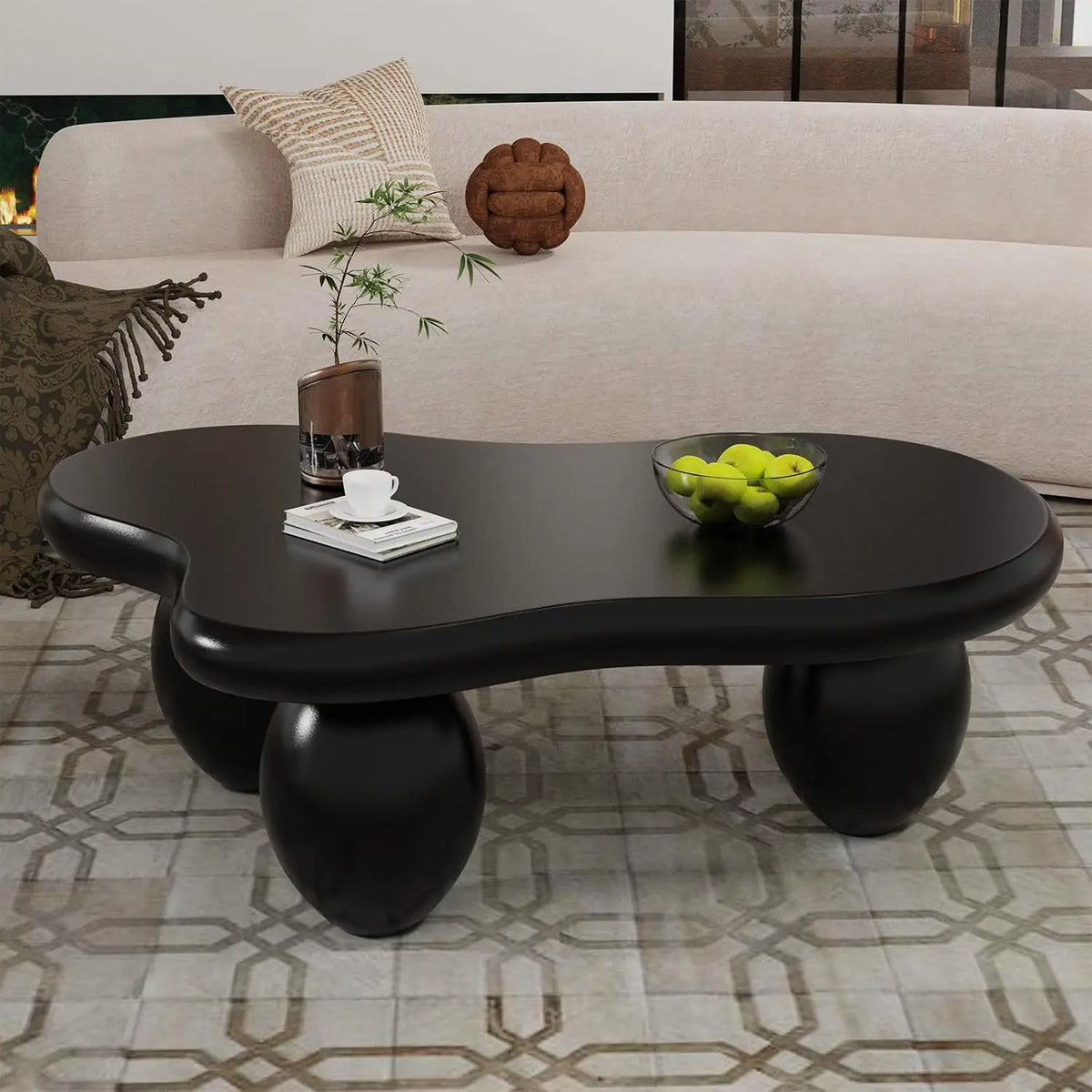 Farmhouse Round Fluted Coffee Table with Storage (G31.49) | Rustic Modern, Circle Center Table, Solid Wood Base,, Customized