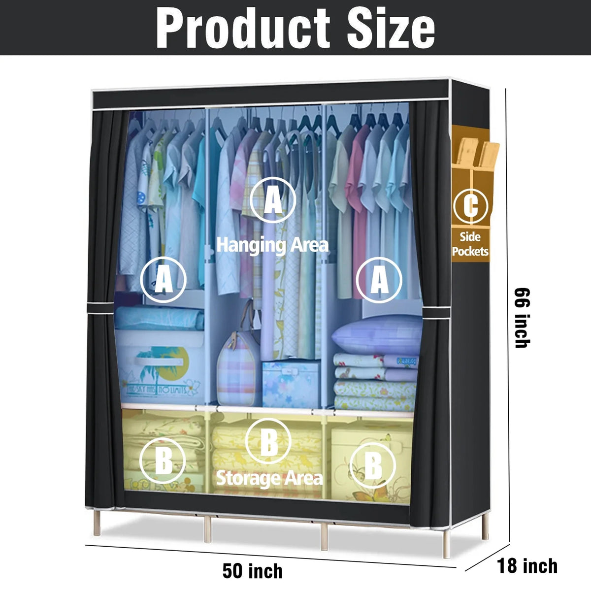 51-Inch Portable Closet Dustproof Multi-layer Wardrobe Organizer Home Storage Rack for Bedroom And Shoes - Quick & Easy Assembly