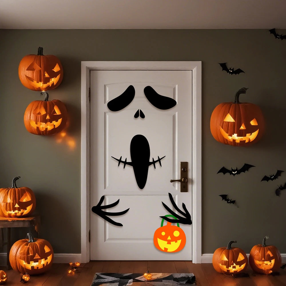 Halloween Decor Door Stickers Window Decor Skeleton Hand Pumpkin DIY Devil Witch Hat Glass Window Stickers Home Decorations
