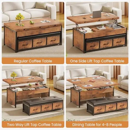 Lift Top Coffee Table Set, 43'' Multi-Function Coffee Table with Storage Drawers and Hidden Compartment, Center Table