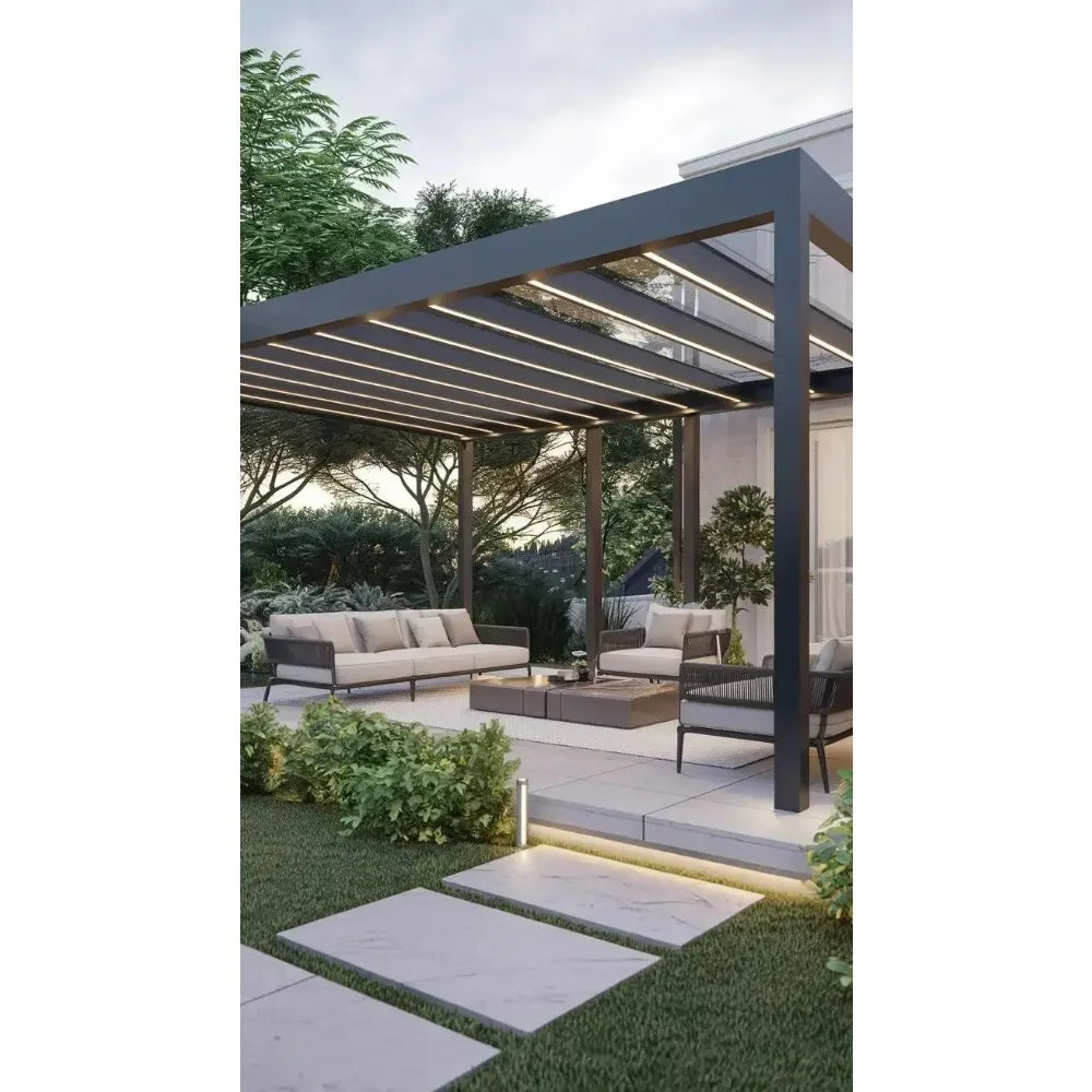 Modern Simple Style Bioclimatic Pergola 3x4 Motorized, Aluminum Louvered Roof Waterproof Gazebo Luxury Garden Outdoor Furniture