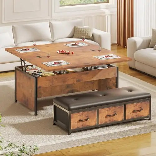 Lift Top Coffee Table Set, 43'' Multi-Function Coffee Table with Storage Drawers and Hidden Compartment, Center Table