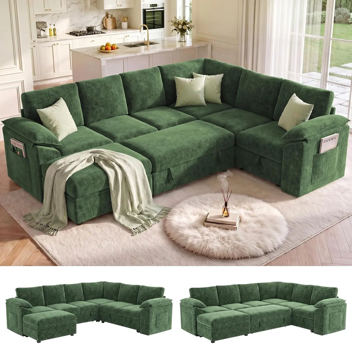 108 In L Shaped Modular Sectional Sofa Couch for Living Room, Beige, Customized