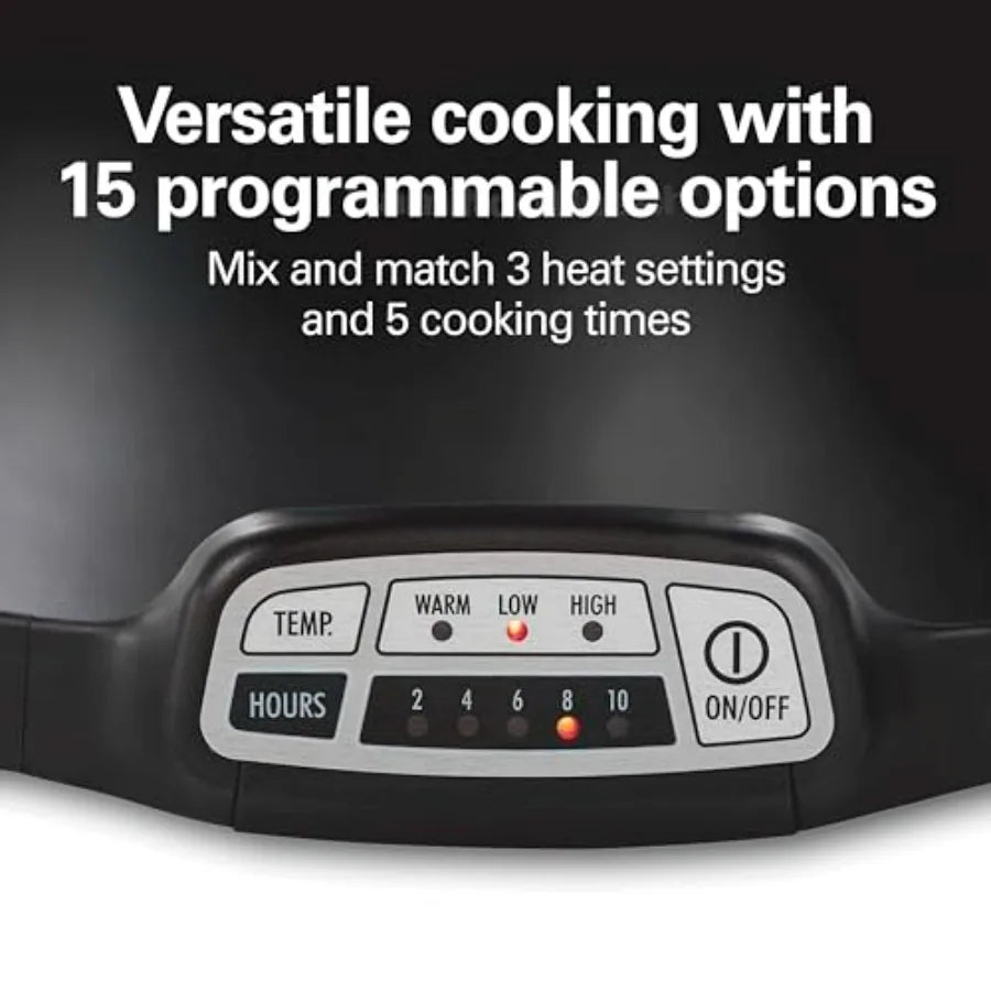 7 Quart Programmable Slow Cooker with Three Temperature Settings, Lid Latch Strap for Easy Travel, Dishwasher Safe Crock