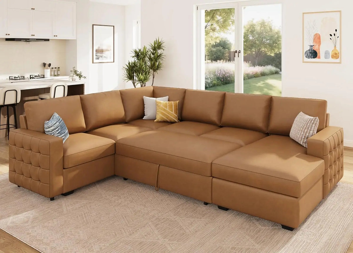 Sectional Sleeper Sofa with Pull Out Bed U-Shape Sectional Couch with Storage Chaise 6 Seater Sleeper Sectional, Customized