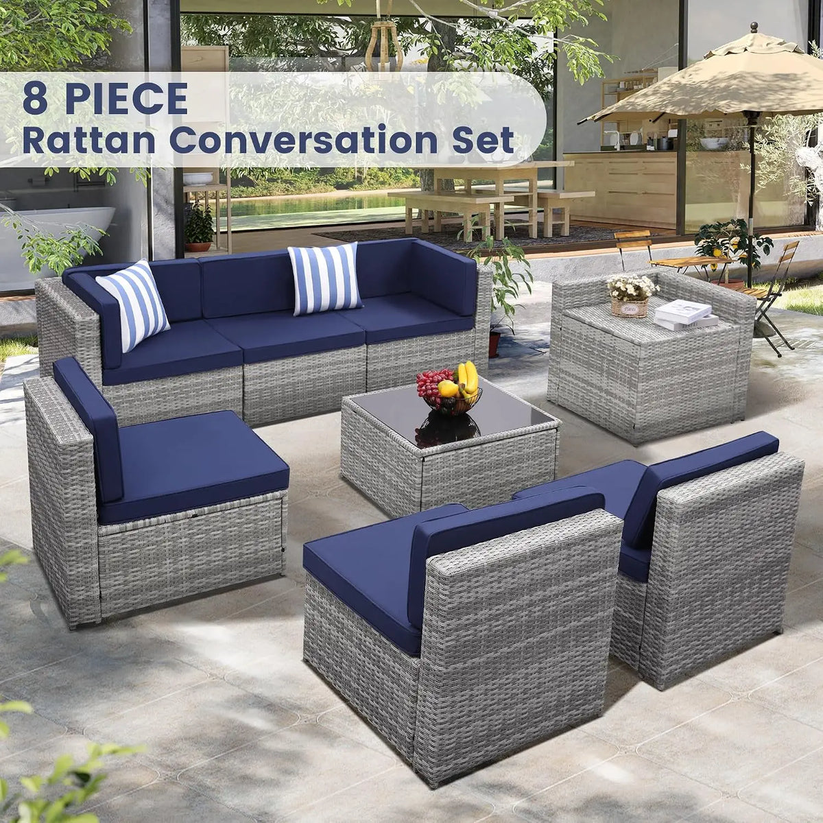 8 Piece Patio Furniture Set, Outdoor Modular Conversation Set, Custom