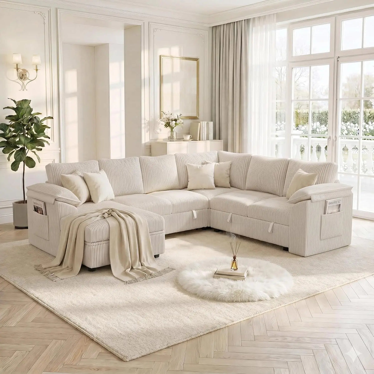 108 In L Shaped Modular Sectional Sofa Couch for Living Room, Beige, Customized