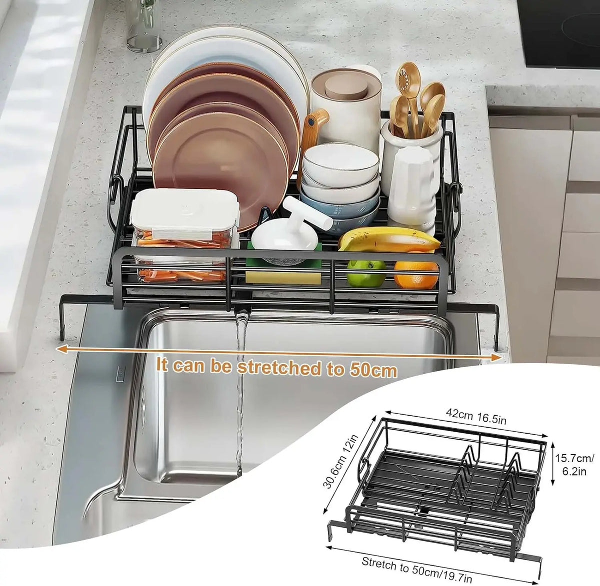 2 Tier Stainless Steel Dish Rack Drying Storage Shelf Space Saving Kitchen Drainage Shelf Utensils Countertop Bowl Practical Storage Organizer Holder
