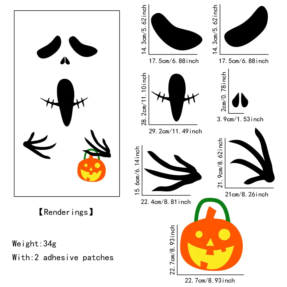 Halloween Decor Door Stickers Window Decor Skeleton Hand Pumpkin DIY Devil Witch Hat Glass Window Stickers Home Decorations