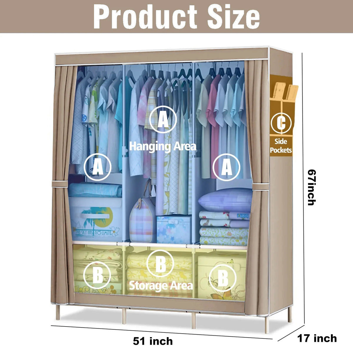 51-Inch Portable Closet Dustproof Multi-layer Wardrobe Organizer Home Storage Rack for Bedroom And Shoes - Quick & Easy Assembly