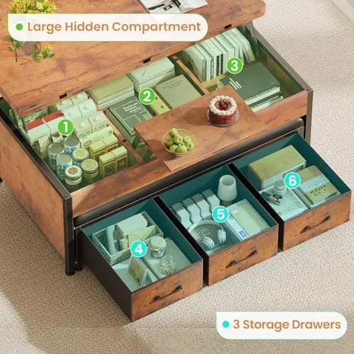 Lift Top Coffee Table Set, 43'' Multi-Function Coffee Table with Storage Drawers and Hidden Compartment, Center Table