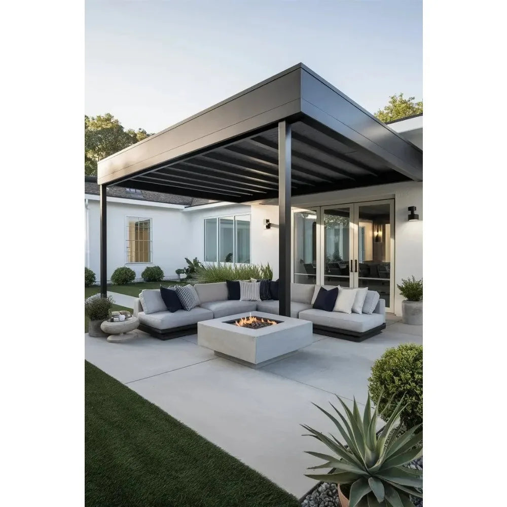 Modern Simple Style Bioclimatic Pergola 3x4 Motorized, Aluminum Louvered Roof Waterproof Gazebo Luxury Garden Outdoor Furniture
