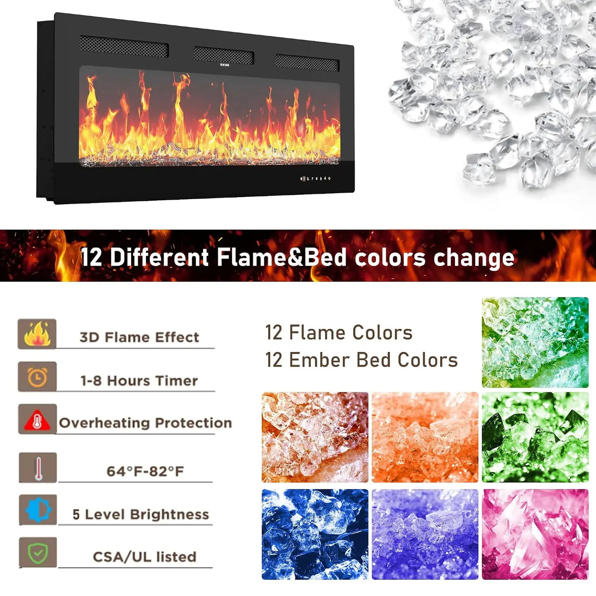 82.7" Modern High Gloss Fireplace TV Stand with 50" Fireplace, Entertainment Center with Electronic Flame and LED, Customized