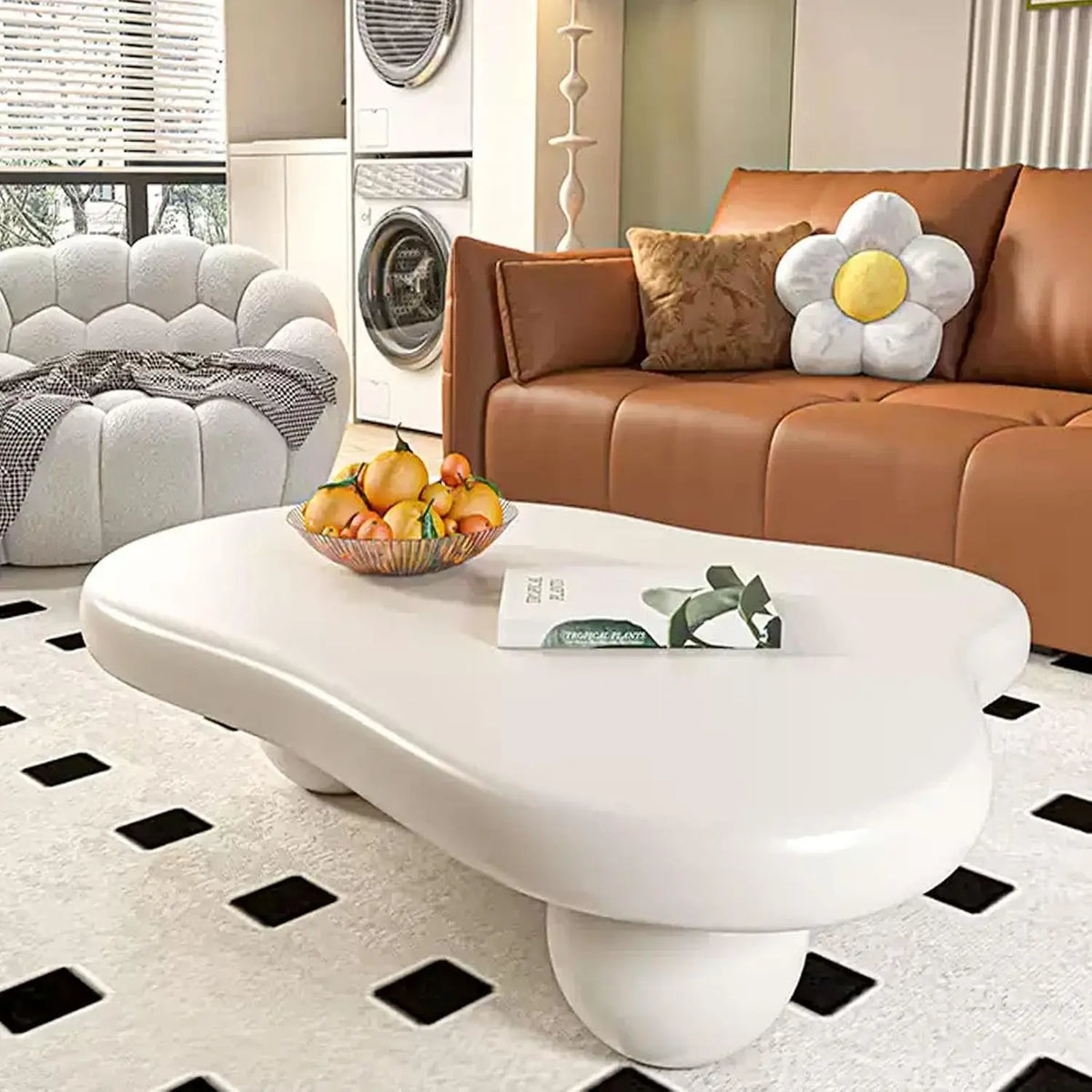 Farmhouse Round Fluted Coffee Table with Storage (G31.49) | Rustic Modern, Circle Center Table, Solid Wood Base,, Customized