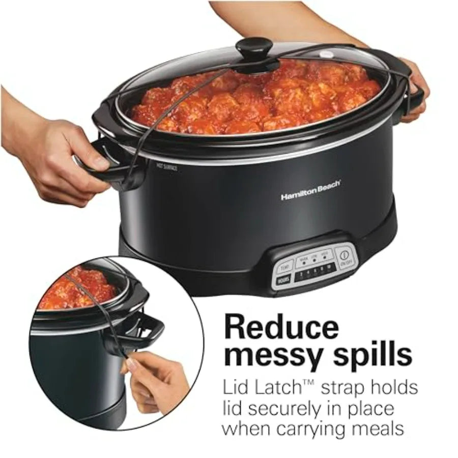 7 Quart Programmable Slow Cooker with Three Temperature Settings, Lid Latch Strap for Easy Travel, Dishwasher Safe Crock