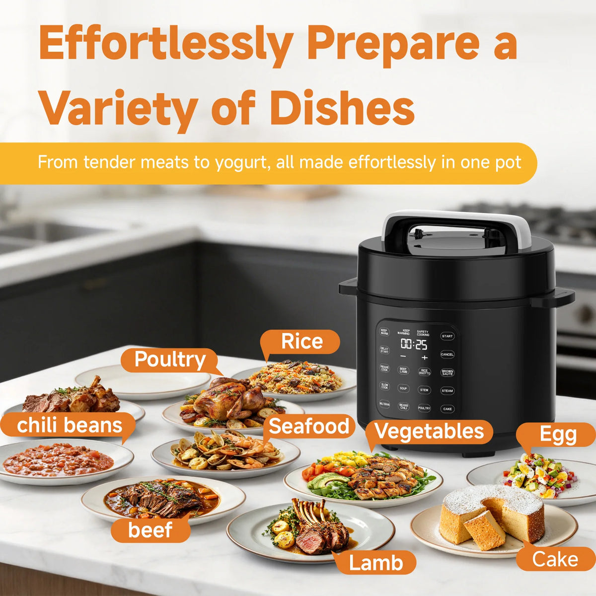 CARORI 6Qt Pressure Cooker, 9-in-1, 12 Presets IMD Touchscreen,  Multi-Mode: Slow Cook, Rice Cook, Steam,Dual Inner Pots (Stainless Steel & Non-Stick),1000W