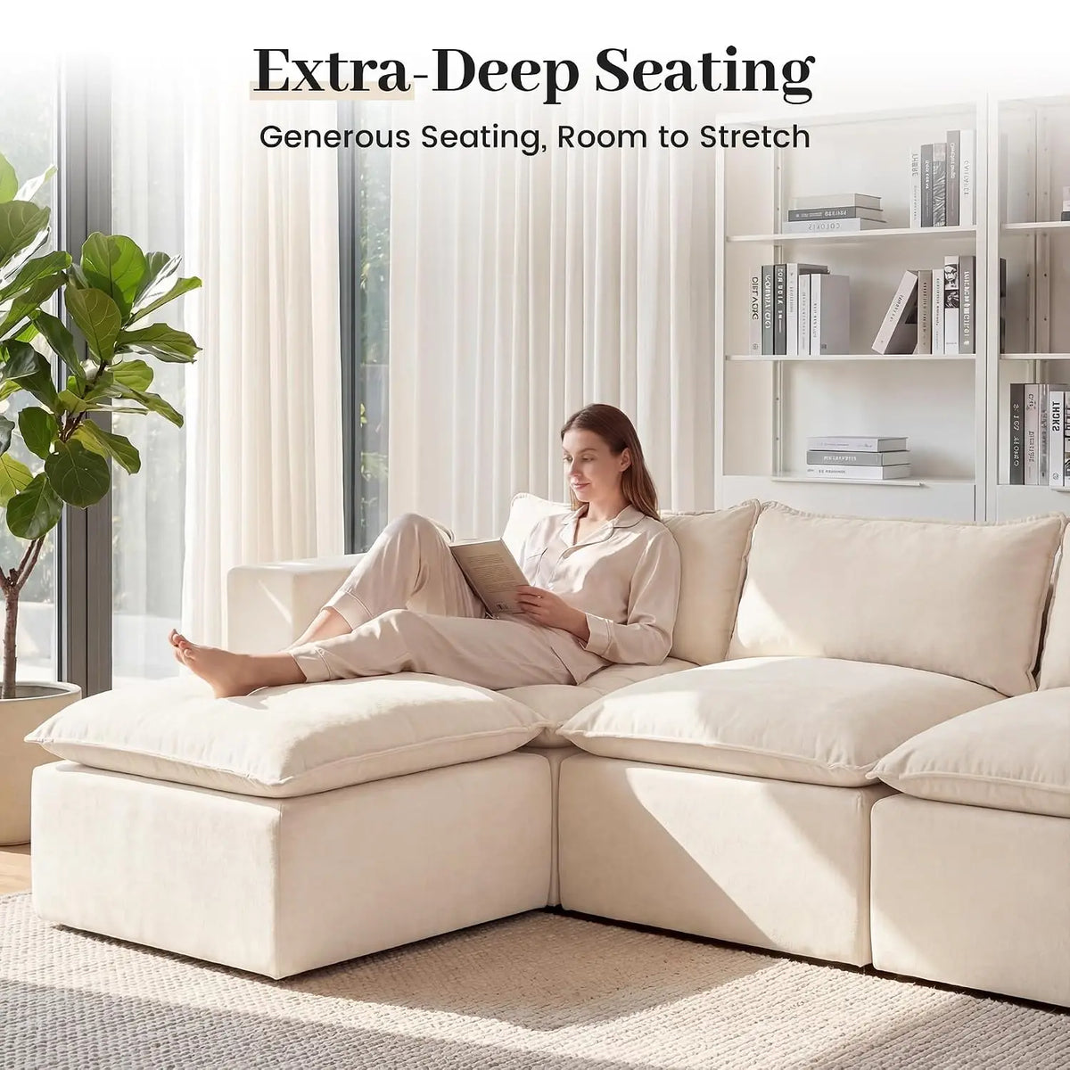 101" Boneless Cloud Sectional Sofa L Shaped Modular Sleeper with Ottoman for Apartment No Assembly White, Customized
