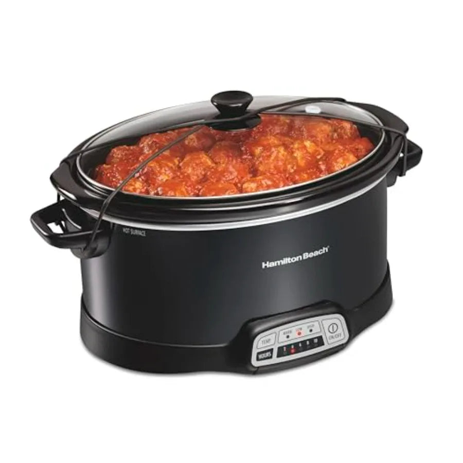 7 Quart Programmable Slow Cooker with Three Temperature Settings, Lid Latch Strap for Easy Travel, Dishwasher Safe Crock