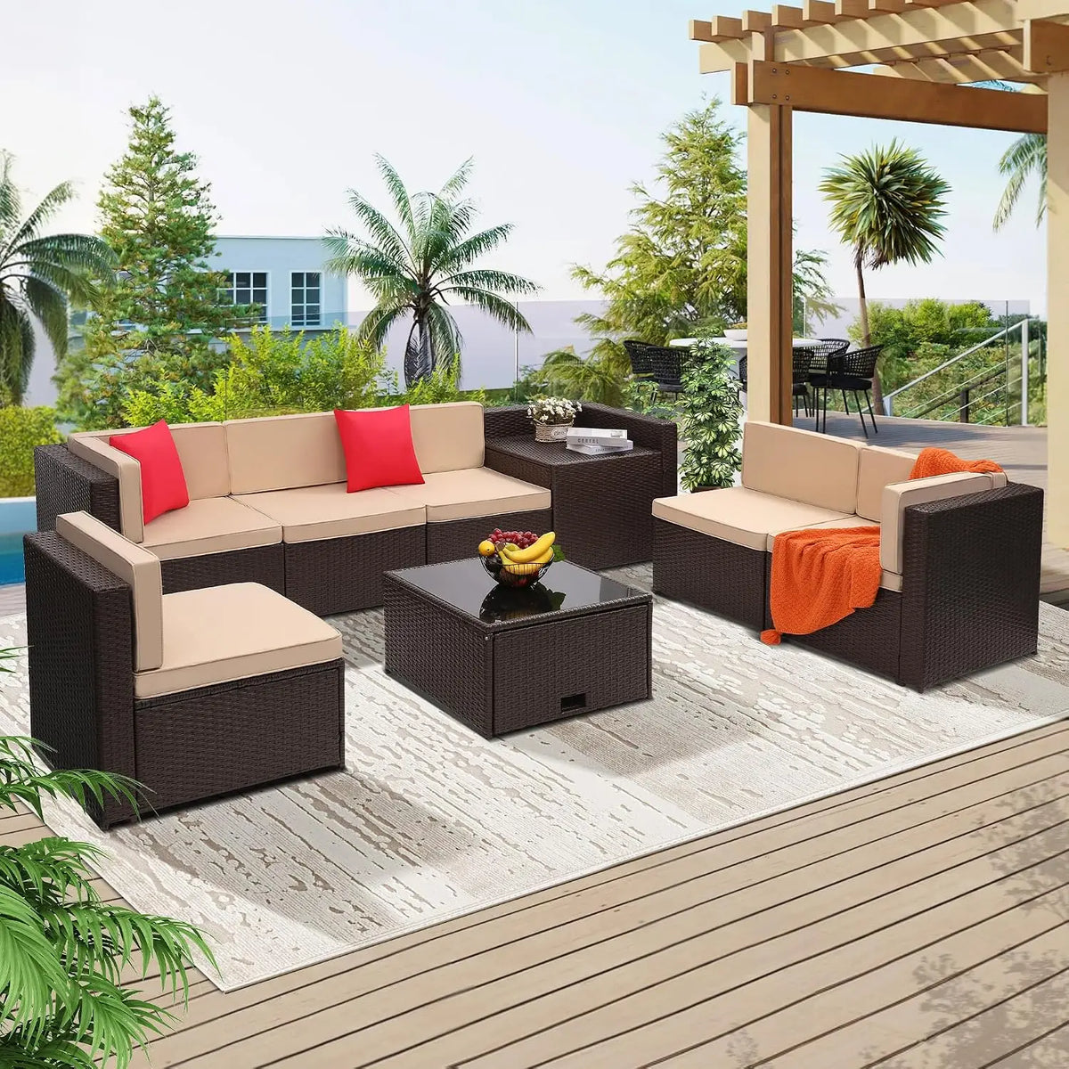 8 Piece Patio Furniture Set, Outdoor Modular Conversation Set, Custom