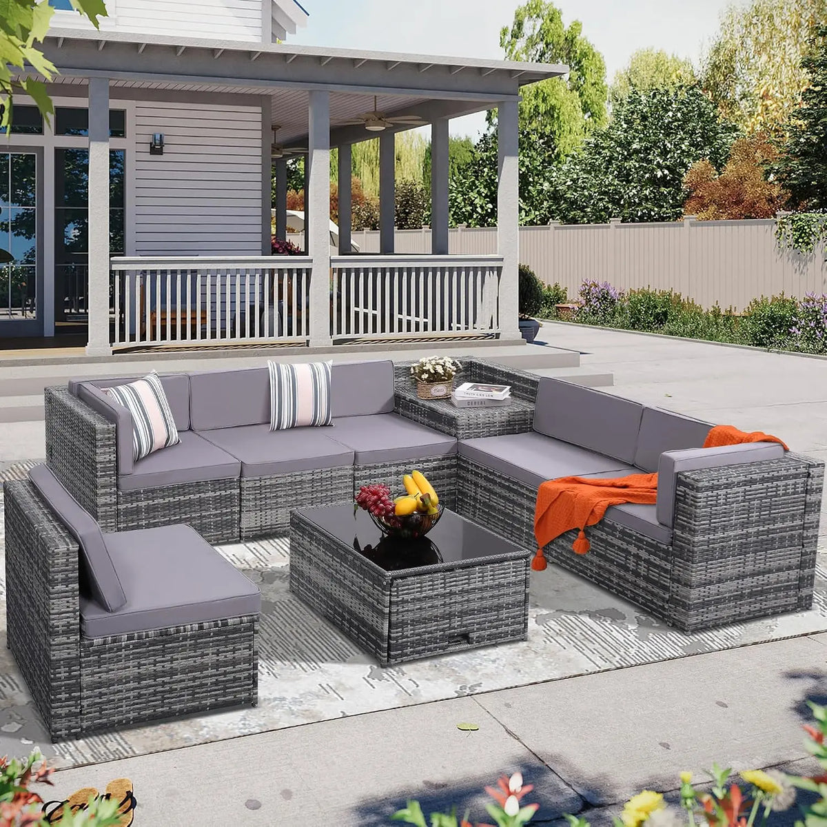 8 Piece Patio Furniture Set, Outdoor Modular Conversation Set, Custom