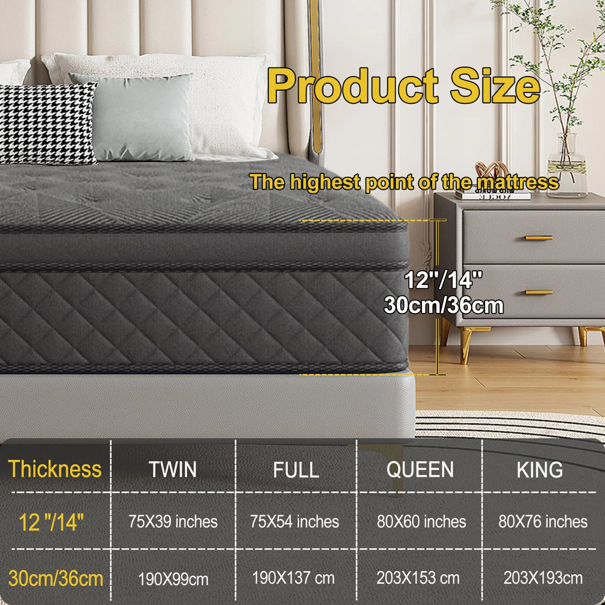 12/14 Inch Twin Full Queen King Size Medium Firm Gel Infused Memory Foam Mattress In A Box, Vacuum Compressed Roll Up Bed Mattress CertiPUR-US Certified Breathable Foam with Motion Isolation & Lumbar Support for Pressure Reli