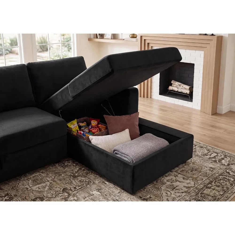 Sectional Sleeper Sofa with Pull Out Bed U-Shape Sectional Couch with Storage Chaise 6 Seater Sleeper Sectional, Customized