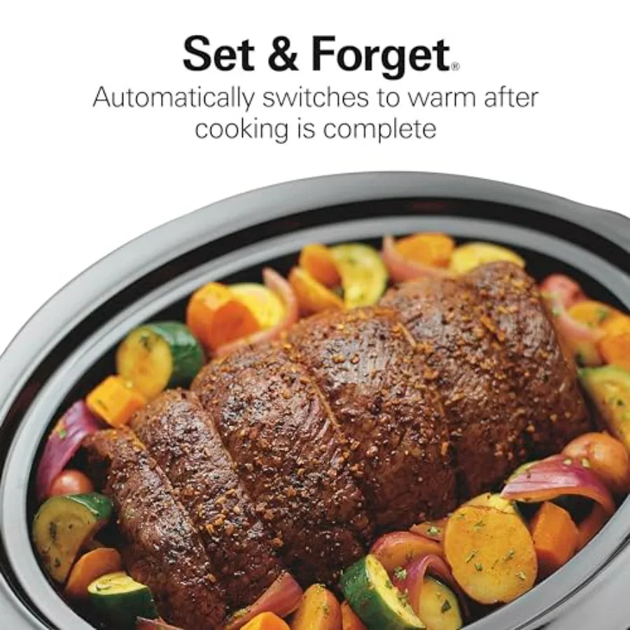 7 Quart Programmable Slow Cooker with Three Temperature Settings, Lid Latch Strap for Easy Travel, Dishwasher Safe Crock