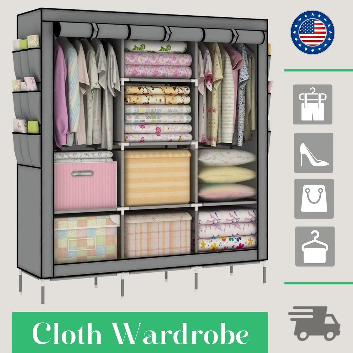 51-Inch Portable Closet Dustproof Multi-layer Wardrobe Organizer Home Storage Rack for Bedroom And Shoes - Quick & Easy Assembly