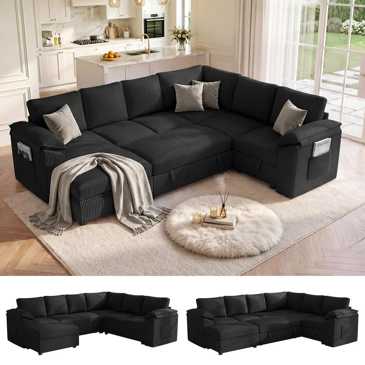 108 In L Shaped Modular Sectional Sofa Couch for Living Room, Beige, Customized