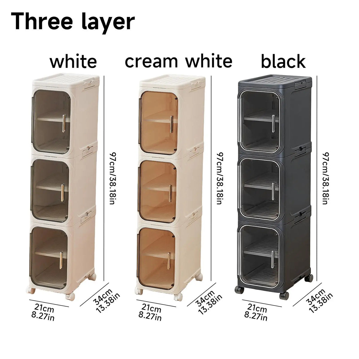 4-Tier Tall Narrow Storage Cabinet Plastic Slim Organizer with Doors Adjustable Shelves Wheels Stackable Collapsible Space Saving Crevice Shelf For Small Spaces Bathroom Kitchen Cupboard Mobile Rack