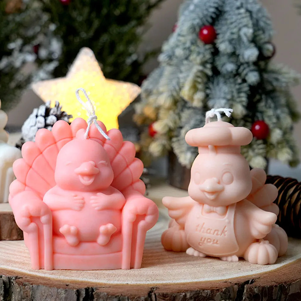 Seated Chicken Silicone Scent Candle Mold Smile Turkey Plaster Resin Mold DIY Animal Handmade Craft Thanksgiving Christmas Decor