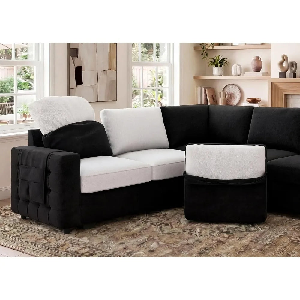 Sectional Sleeper Sofa with Pull Out Bed U-Shape Sectional Couch with Storage Chaise 6 Seater Sleeper Sectional, Customized