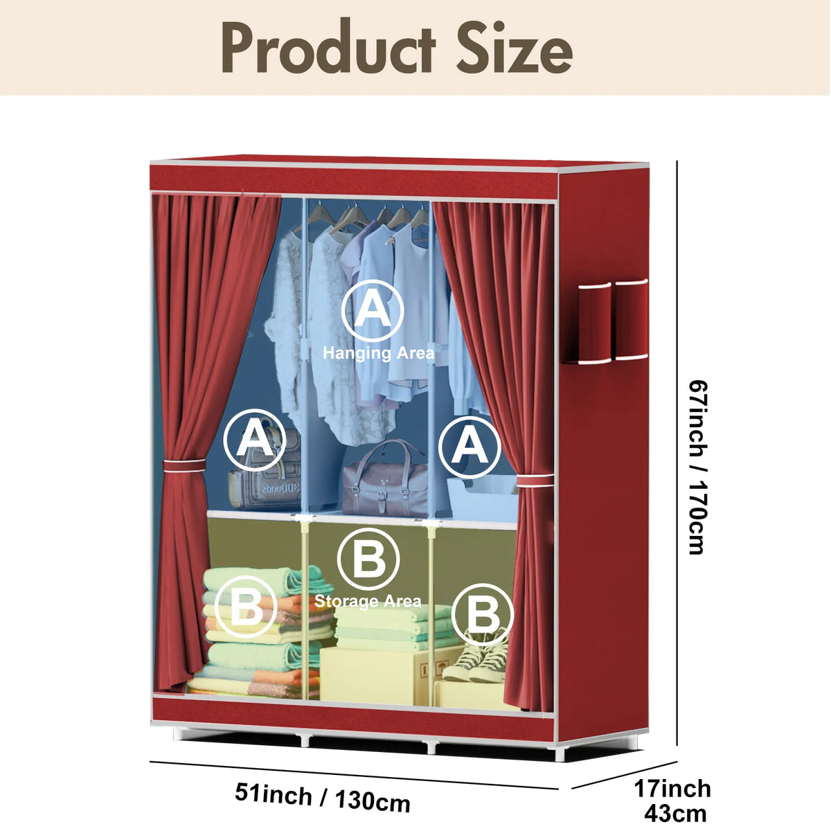 51-Inch Portable Closet Dustproof Multi-layer Wardrobe Organizer Home Storage Rack for Bedroom And Shoes - Quick & Easy Assembly