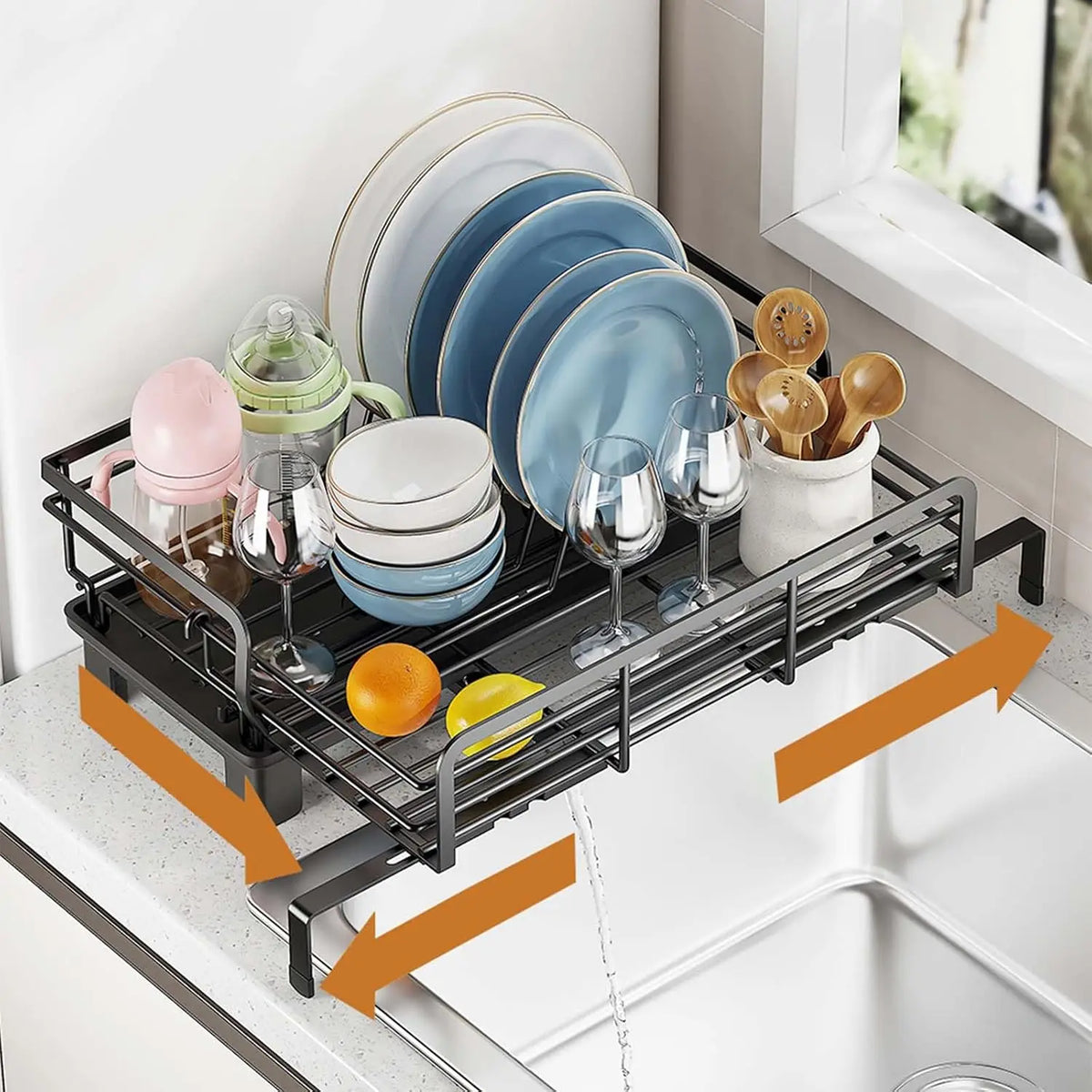 2 Tier Stainless Steel Dish Rack Drying Storage Shelf Space Saving Kitchen Drainage Shelf Utensils Countertop Bowl Practical Storage Organizer Holder