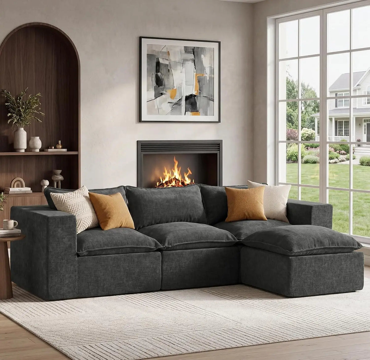 101" Boneless Cloud Sectional Sofa L Shaped Modular Sleeper with Ottoman for Apartment No Assembly White, Customized
