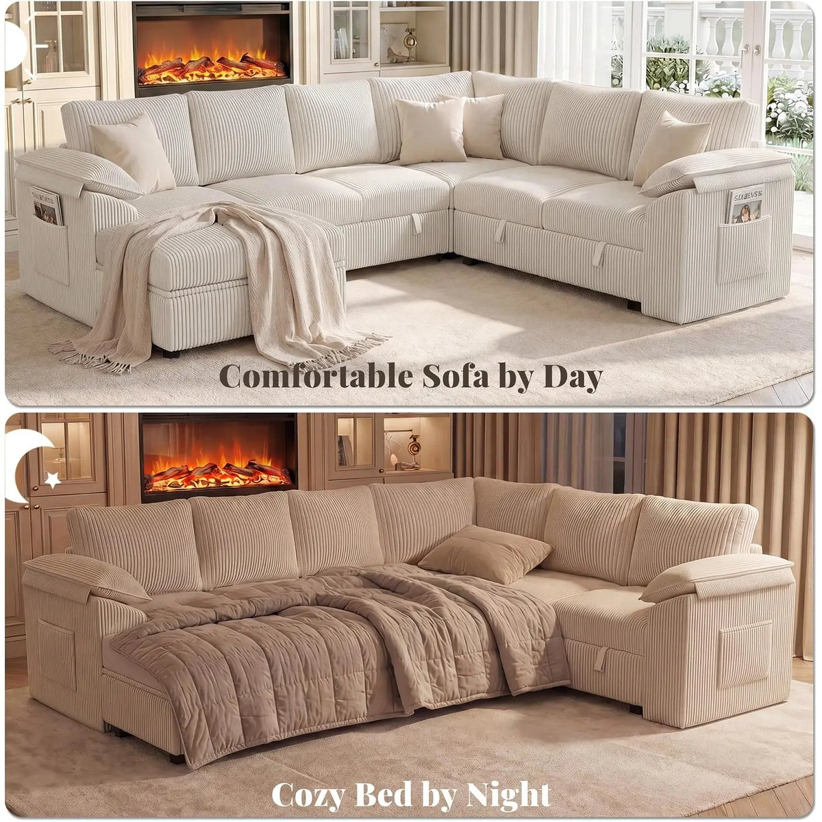 108 In L Shaped Modular Sectional Sofa Couch for Living Room, Beige, Customized