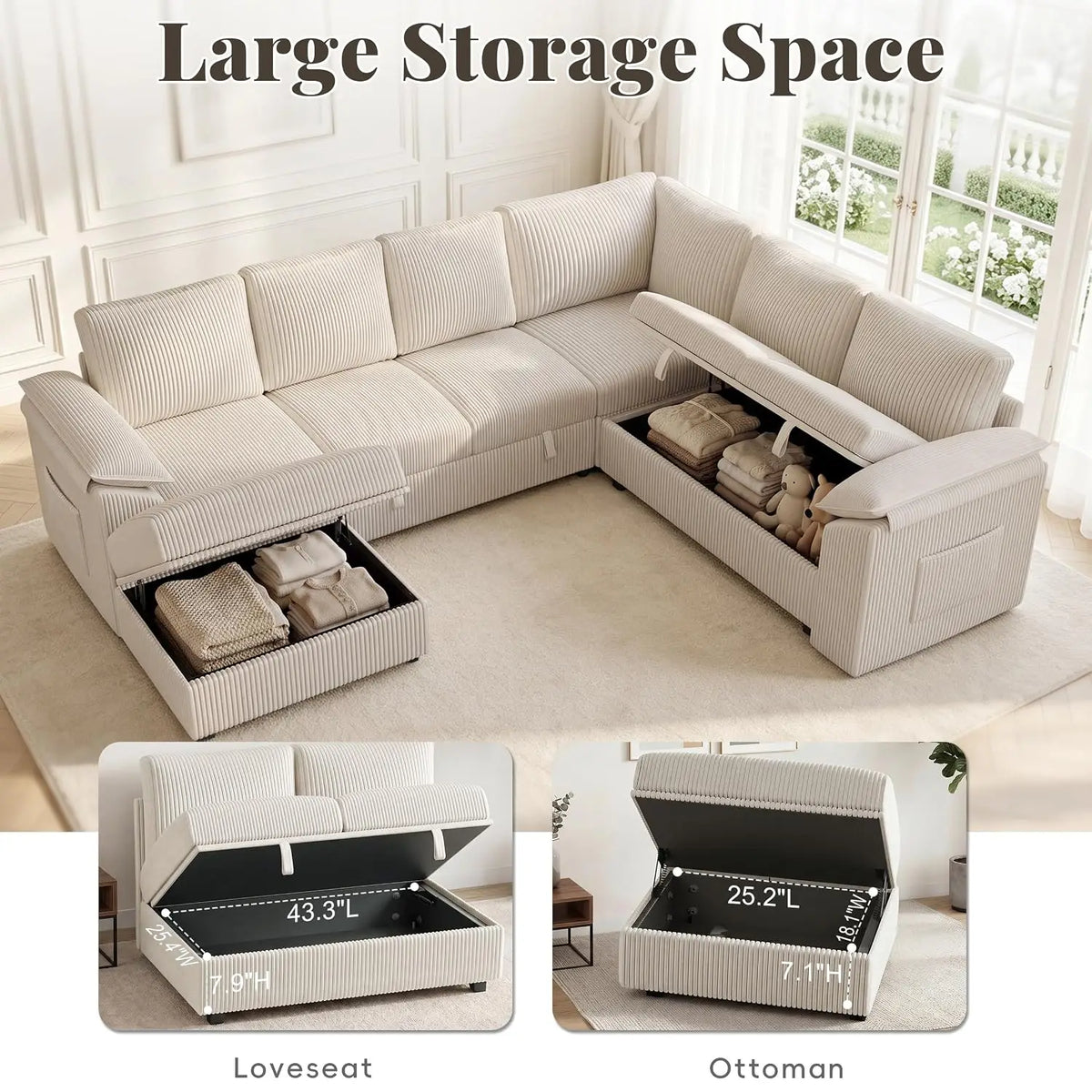 108 In L Shaped Modular Sectional Sofa Couch for Living Room, Beige, Customized