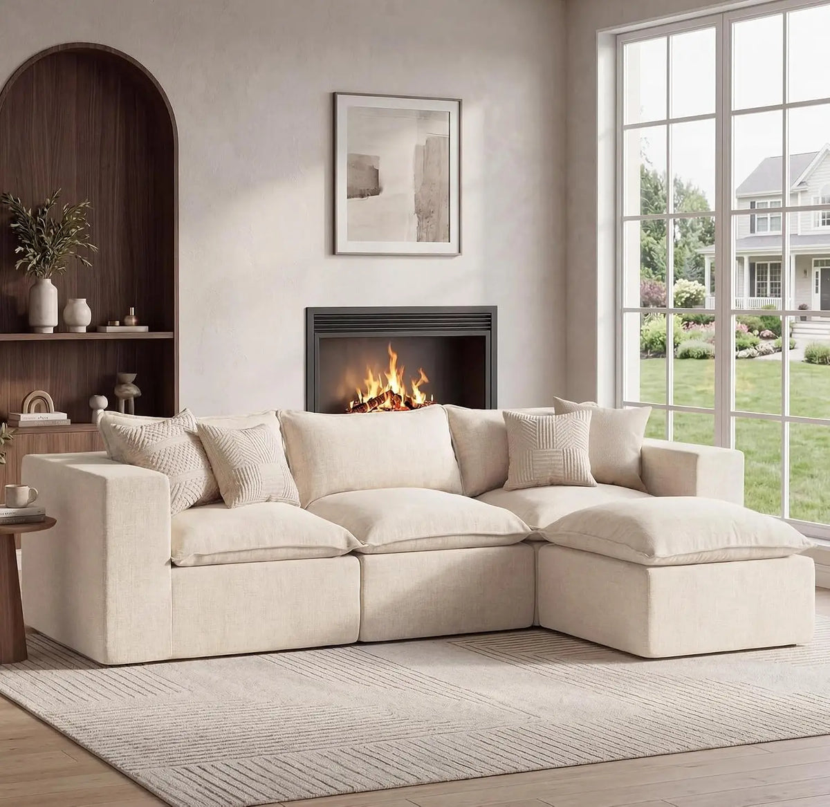 101" Boneless Cloud Sectional Sofa L Shaped Modular Sleeper with Ottoman for Apartment No Assembly White, Customized