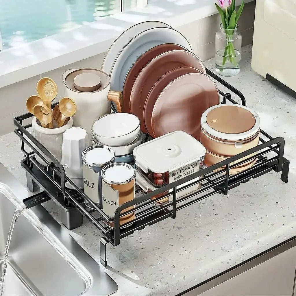2 Tier Stainless Steel Dish Rack Drying Storage Shelf Space Saving Kitchen Drainage Shelf Utensils Countertop Bowl Practical Storage Organizer Holder